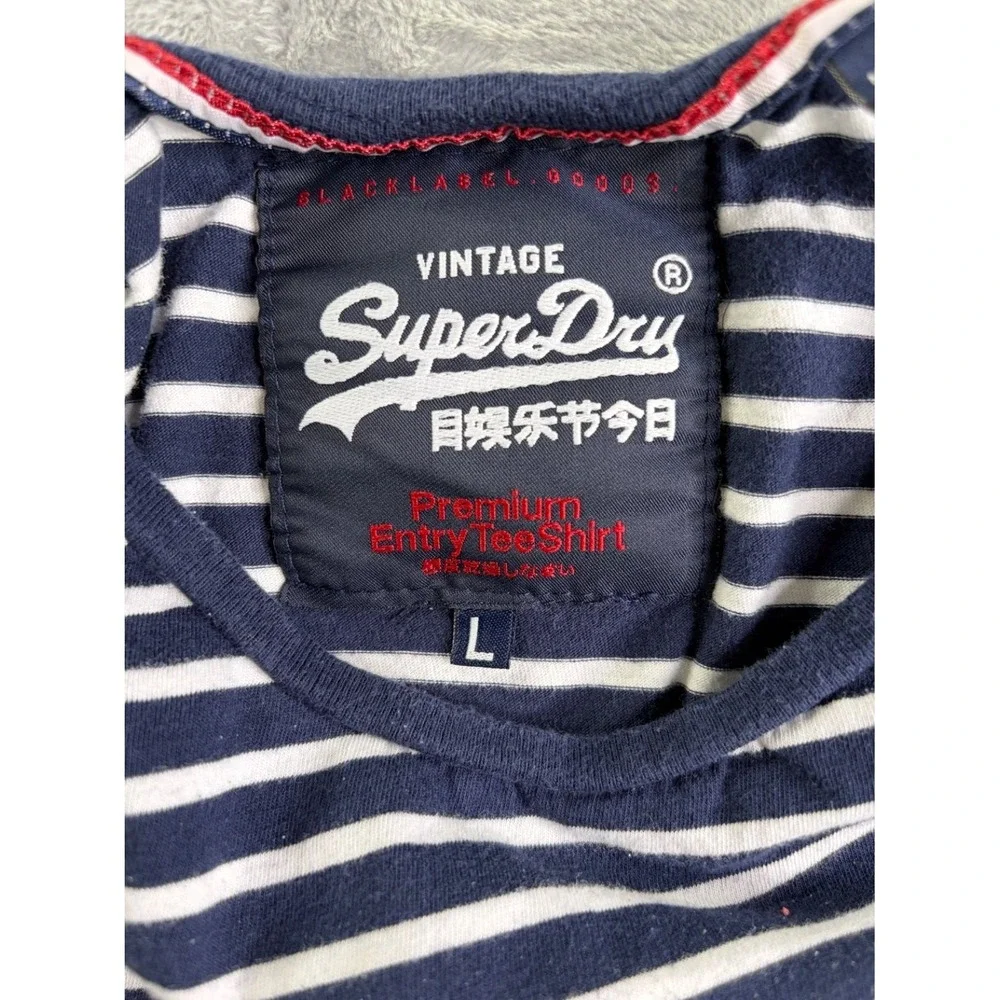 Superdry Premium Entry Tee Shirt Women's T-Shirt L Blue Horizontal Stripes
